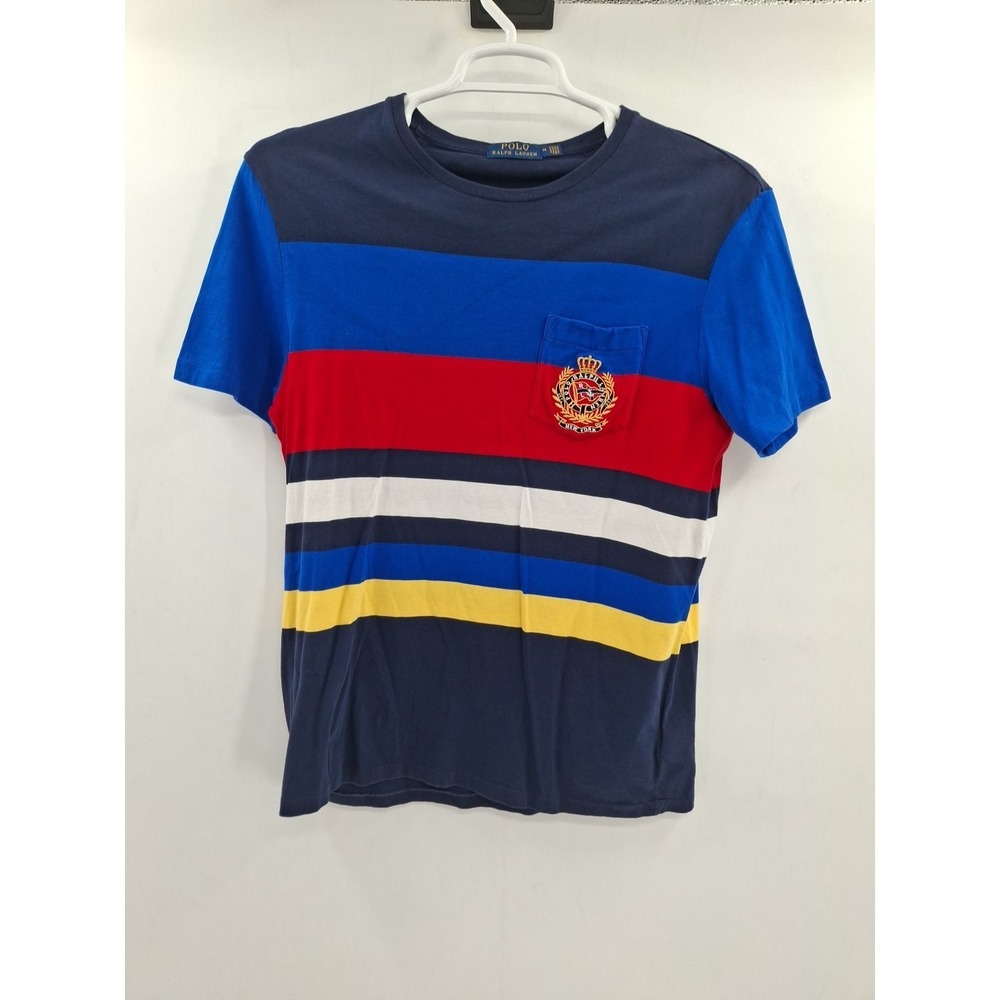 Polo Ralph Lauren Shirt Mens Medium Multicolor Striped Crest Pocket Tee Crewneck